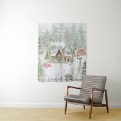 冬のクリスマスの山小屋の風景 タペストリー (インサイチュ)