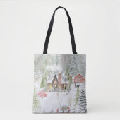 冬のクリスマスの山小屋の風景 トートバッグ (正面)