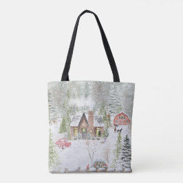 冬のクリスマスの山小屋の風景 トートバッグ