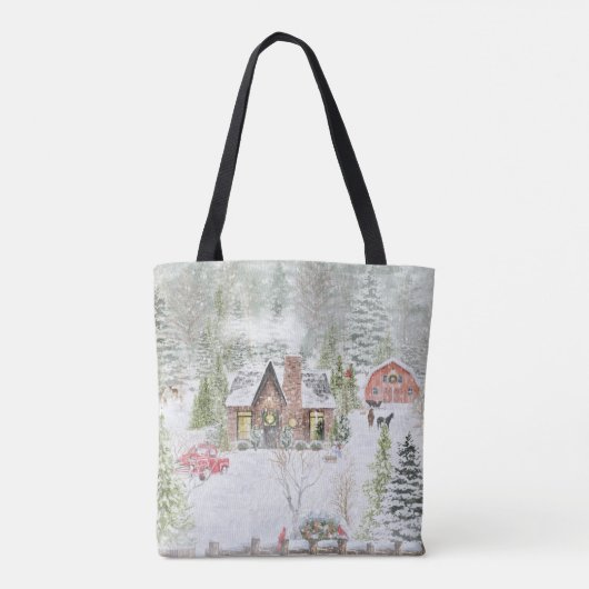 冬のクリスマスの山小屋の風景 トートバッグ (裏面)