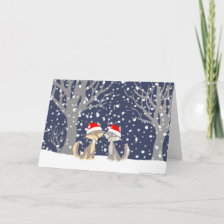 冬のクリスマスの挨拶状の2匹のオオカミ シーズンカード
