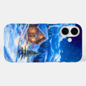 冬のクリスマスの月の夜のログキャビン Case-Mate iPhoneケース (裏面 (横))