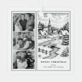 冬のクリスマスの村の家族写真 メタルオーナメント (裏面)
