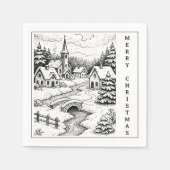 冬のクリスマスの村 スタンダードカクテルナプキン (正面)