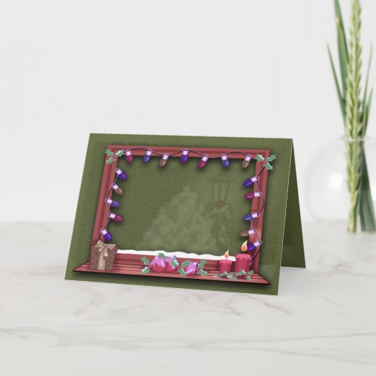 冬のクリスマスの窓は写真の挿入物をつけます シーズンカード (正面)