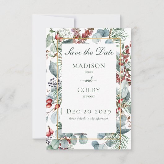 冬のクリスマスの緑の日を保存 セーブザデート (正面)