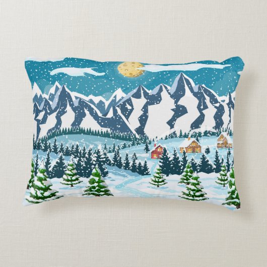 冬のクリスマスの背景。松の木とスズ アクセントクッション (裏面)