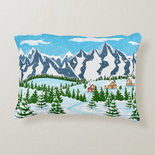 冬のクリスマスの背景。松の木とスズ アクセントクッション (裏面)