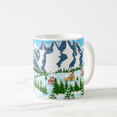 冬のクリスマスの背景。松の木とスズ コーヒーマグカップ (正面右)