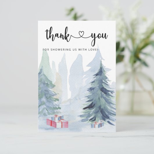 冬のクリスマスの赤ちゃん感謝していシャワーあなた サンキューカード (スタンド正面)