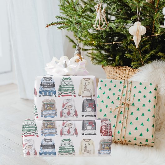 冬のクリスマスの醜いセーターのパターン ラッピングペーパー
