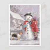 冬のクリスマスの雪だるまにキスする シーズンポストカード (正面)