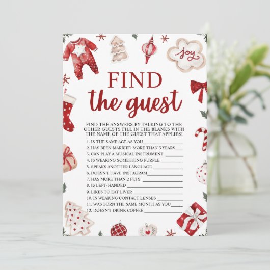 冬のクリスマスはゲストの赤ちゃんシャワーゲームを見つける 招待状 (スタンド正面)