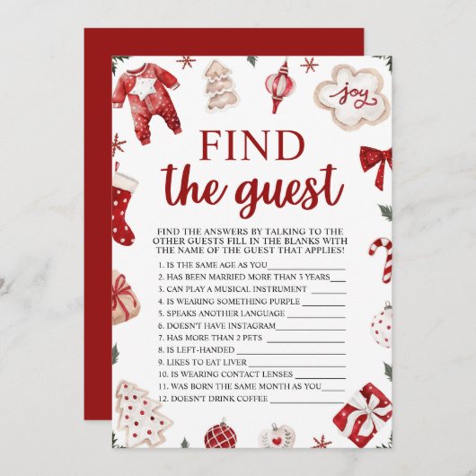 冬のクリスマスはゲストの赤ちゃんシャワーゲームを見つける 招待状 (正面/裏面)