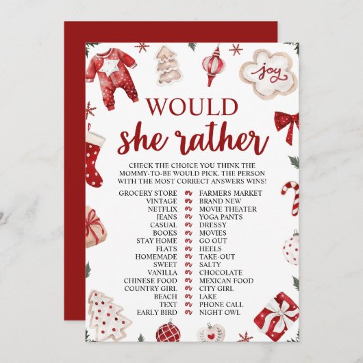 冬のクリスマスは彼女はむしろ赤ちゃんシャワーのゲームだろう 招待状 (正面/裏面)