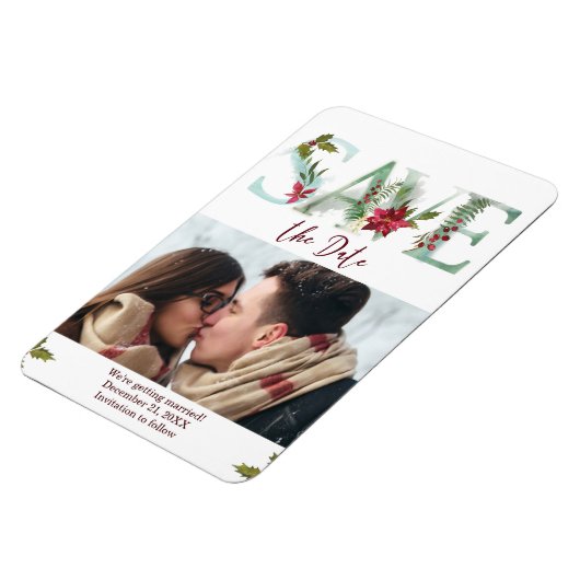 冬のクリスマスは日付の写真の磁石を保存 マグネット (左側)