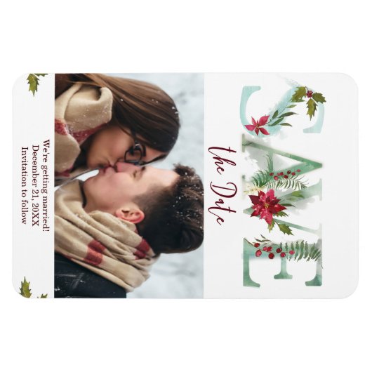 冬のクリスマスは日付の写真の磁石を保存 マグネット (横)