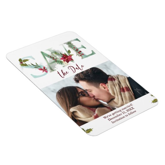 冬のクリスマスは日付の写真の磁石を保存 マグネット (右側)