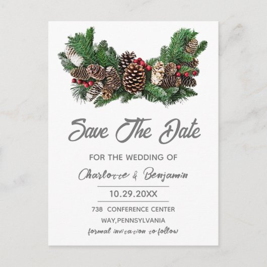 冬のクリスマスは日付結婚を保存 ポストカード (正面)