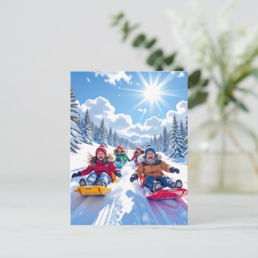 冬のクリスマスを過ごす子どもパーソナライズされたたち ポストカード (スタンド正面)