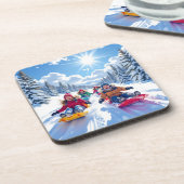 冬のクリスマスを過ごす子供たち コースター (左側)