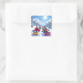 冬のクリスマスを過ごす子供たち スクエアシール (バッグ)