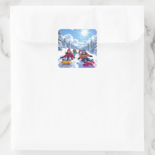 冬のクリスマスを過ごす子供たち スクエアシール (バッグ)