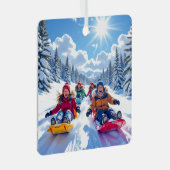 冬のクリスマスを過ごす子供たち メタルオーナメント (正面右)