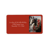 冬のクリスマスアドレスを持つ馬リース ラベル (正面)