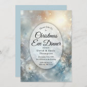 冬のクリスマスイブの凍った花びらをイメージしたディナー 招待状 (正面/裏面)
