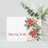 冬のクリスマスウェディング ポインセチア ゴールド サンクス サンキューカード (スタンド正面)