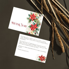 冬のクリスマスウェディング ポインセチア ゴールド サンクス サンキューカード