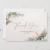 冬のクリスマスウォーターカラー緑の赤い緑 サンキューカード (正面)