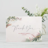 冬のクリスマスウォーターカラー緑の赤い緑 サンキューカード (スタンド正面)