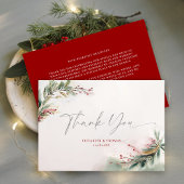 冬のクリスマスウォーターカラー緑の赤い緑 サンキューカード