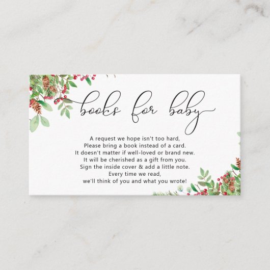 冬のクリスマスエバーグリーンブックベビーチケット エンクロージャーカード (正面)