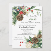 冬のクリスマスエバーグリーンベビーシャワー 招待状 (正面)