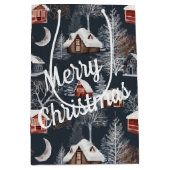 冬のクリスマスカントリーの小屋 ミディアムペーパーバッグ (正面)