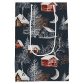 冬のクリスマスカントリーの小屋 ミディアムペーパーバッグ (裏面)