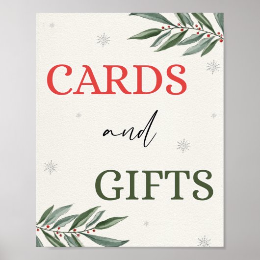 冬のクリスマスカードとギフトテーブルサイン ポスター (正面)