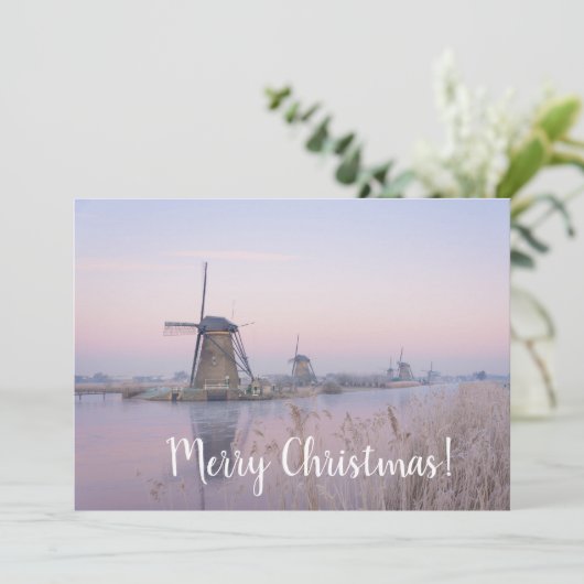 冬のクリスマスカードの日の出と風車 シーズンカード (スタンド正面)