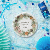 冬のクリスマスクッキー、ピンクのバラ、エバーグリーン ペーパープレート (パーティー)