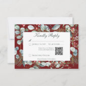 冬のクリスマスグリーン結婚リーレッドのQRコード 出欠カード (正面)