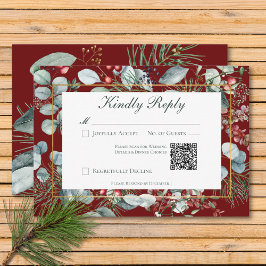 冬のクリスマスグリーン結婚リーレッドのQRコード 出欠カード