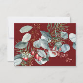 冬のクリスマスグリーン結婚リー赤の三つの夕食 出欠カード (裏面)