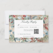 冬のクリスマスグリーン結婚リー金ゴールドのQRコード 出欠カード (正面)