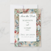 冬のクリスマスグリーン結婚金ゴールド セーブザデート (正面)