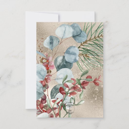 冬のクリスマスグリーン結婚金ゴールド セーブザデート (裏面)