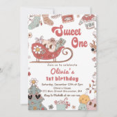 冬のクリスマスグルービースウィートワンの誕生日 招待状 (正面)