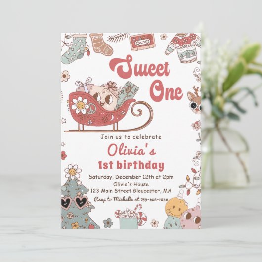 冬のクリスマスグルービースウィートワンの誕生日 招待状 (スタンド正面)